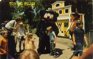 Theodore Bear greets guests at Frontier Village, San Jose, California                